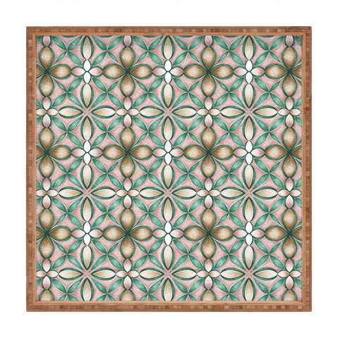 Pimlada Phuapradit Floral tile pink and green Square Tray