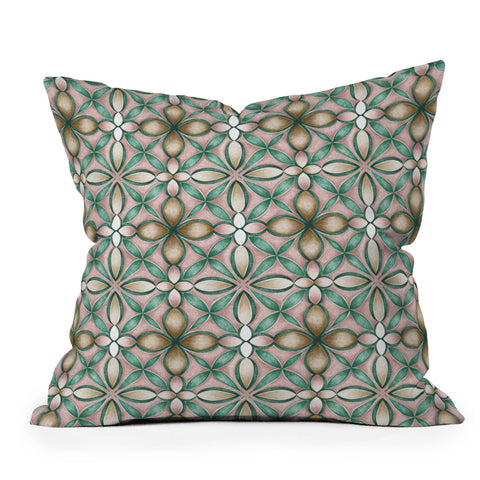Pimlada Phuapradit Floral tile pink and green Throw Pillow