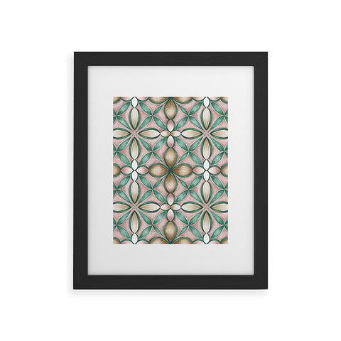 Pimlada Phuapradit Floral tile pink and green Framed Art Print