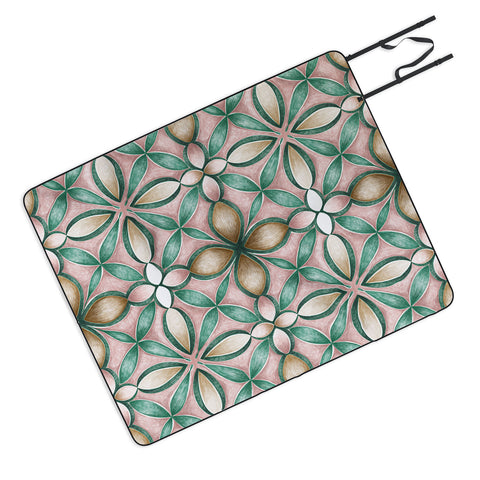 Pimlada Phuapradit Floral tile pink and green Picnic Blanket