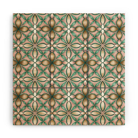 Pimlada Phuapradit Floral tile pink and green Wood Wall Mural