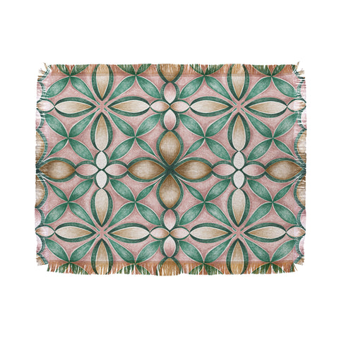 Pimlada Phuapradit Floral tile pink and green Throw Blanket