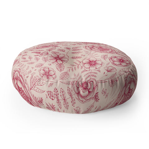Pimlada Phuapradit Flower drawing pink Floor Pillow Round