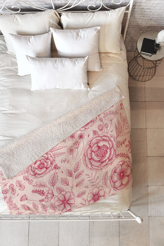 Pimlada Phuapradit Flower drawing pink Fleece Throw Blanket
