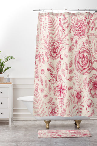 Pimlada Phuapradit Flower drawing pink Shower Curtain And Mat