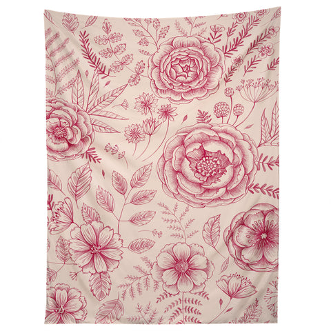 Pimlada Phuapradit Flower drawing pink Tapestry