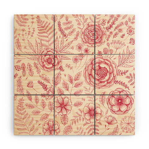 Pimlada Phuapradit Flower drawing pink Wood Wall Mural