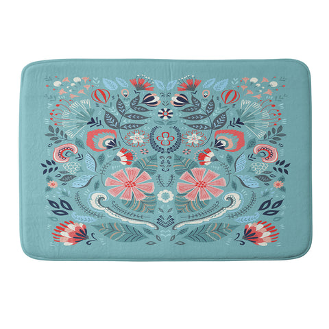 Pimlada Phuapradit Folk Floral Blue Memory Foam Bath Mat