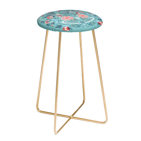 Pimlada Phuapradit Folk Floral Blue Counter Stool