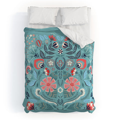 Pimlada Phuapradit Folk Floral Blue Duvet Cover