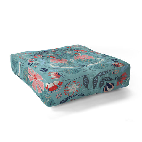 Pimlada Phuapradit Folk Floral Blue Floor Pillow Square