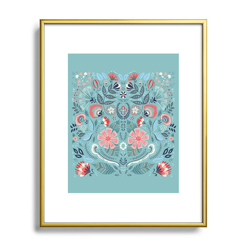Pimlada Phuapradit Folk Floral Blue Metal Framed Art Print