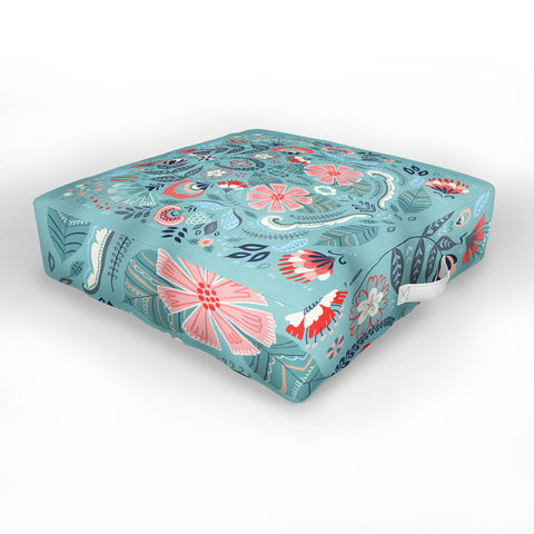 Pimlada Phuapradit Folk Floral Blue Outdoor Floor Cushion