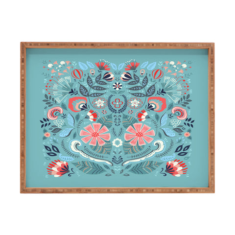 Pimlada Phuapradit Folk Floral Blue Rectangular Tray