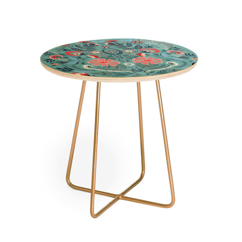 Pimlada Phuapradit Folk Floral Blue Round Side Table