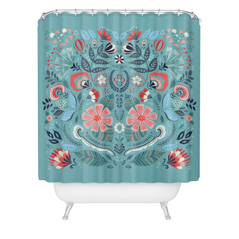 Pimlada Phuapradit Folk Floral Blue Shower Curtain