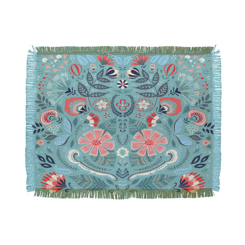 Pimlada Phuapradit Folk Floral Blue Throw Blanket