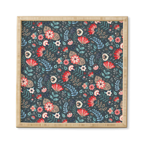 Pimlada Phuapradit Folk Floral Gray Framed Wall Art
