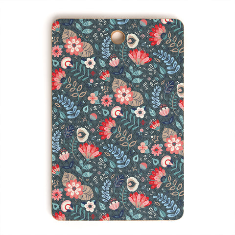 Pimlada Phuapradit Folk Floral Gray Cutting Board Rectangle