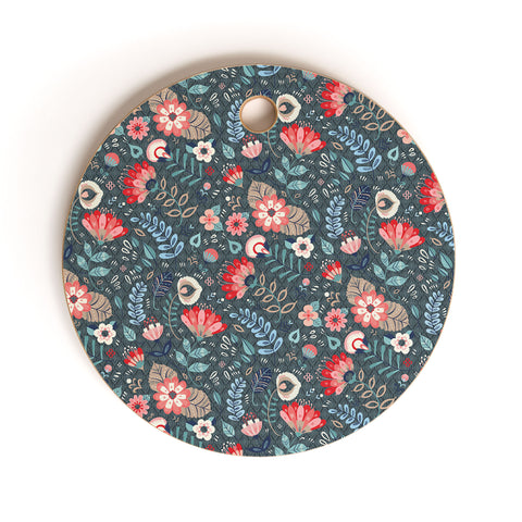 Pimlada Phuapradit Folk Floral Gray Cutting Board Round