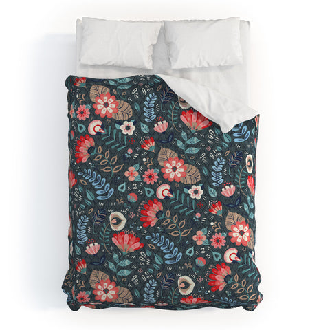 Pimlada Phuapradit Folk Floral Gray Duvet Cover