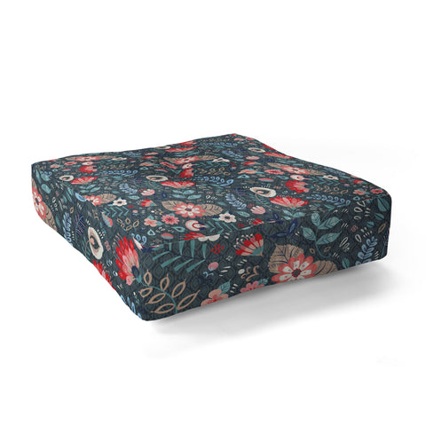 Pimlada Phuapradit Folk Floral Gray Floor Pillow Square