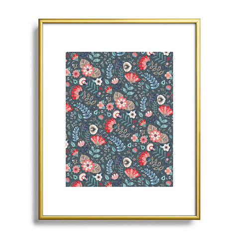 Pimlada Phuapradit Folk Floral Gray Metal Framed Art Print