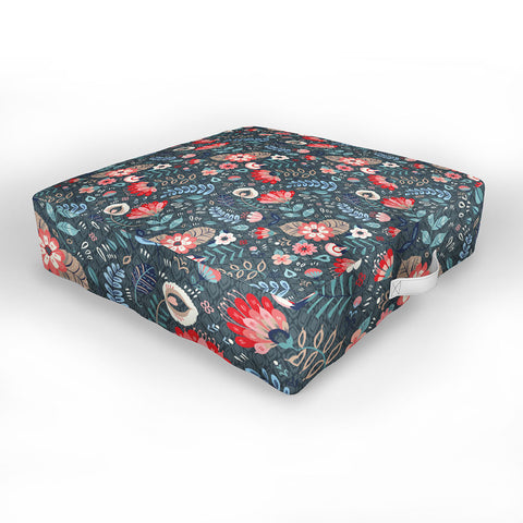 Pimlada Phuapradit Folk Floral Gray Outdoor Floor Cushion