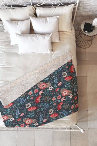 Pimlada Phuapradit Folk Floral Gray Fleece Throw Blanket