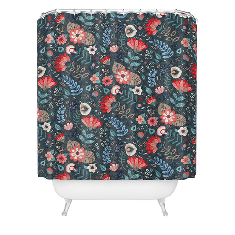 Pimlada Phuapradit Folk Floral Gray Shower Curtain