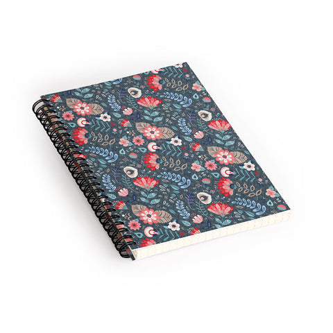 Pimlada Phuapradit Folk Floral Gray Spiral Notebook