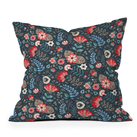 Pimlada Phuapradit Folk Floral Gray Throw Pillow