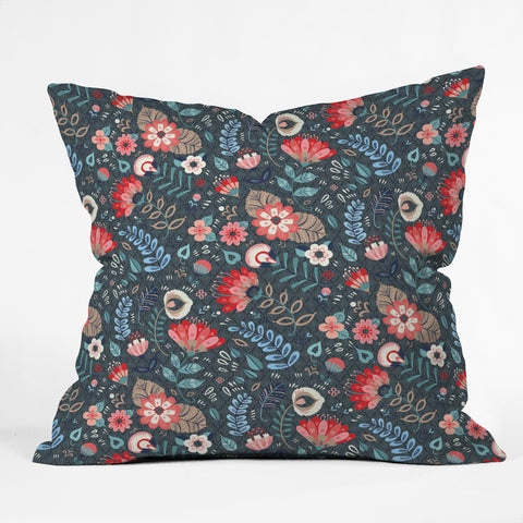 Pimlada Phuapradit Folk Floral Gray Outdoor Throw Pillow