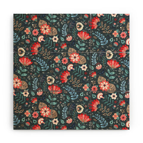 Pimlada Phuapradit Folk Floral Gray Wood Wall Mural