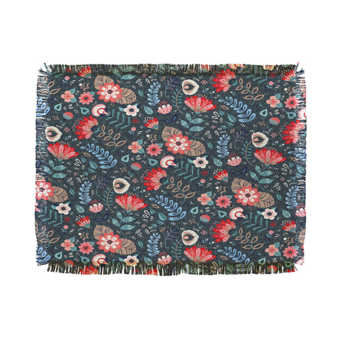 Pimlada Phuapradit Folk Floral Gray Throw Blanket