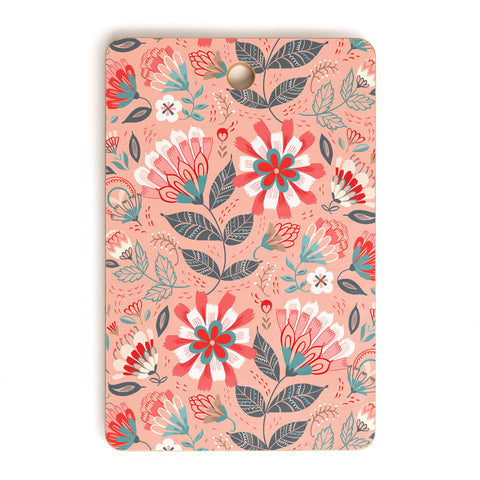 Pimlada Phuapradit Folk Floral Pink Cutting Board Rectangle