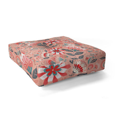 Pimlada Phuapradit Folk Floral Pink Floor Pillow Square