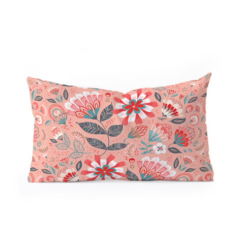 Pimlada Phuapradit Folk Floral Pink Oblong Throw Pillow