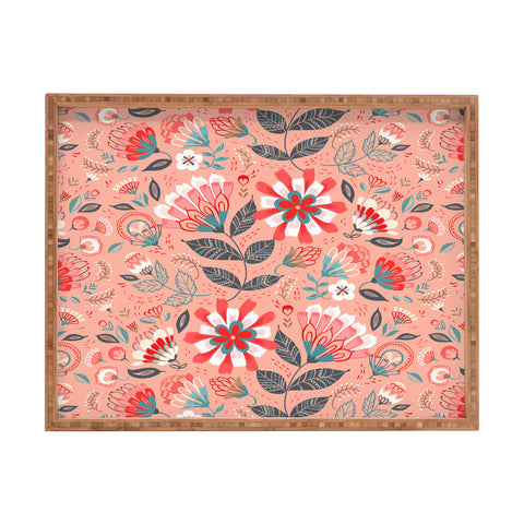Pimlada Phuapradit Folk Floral Pink Rectangular Tray