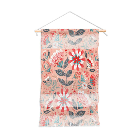 Pimlada Phuapradit Folk Floral Pink Wall Hanging Portrait