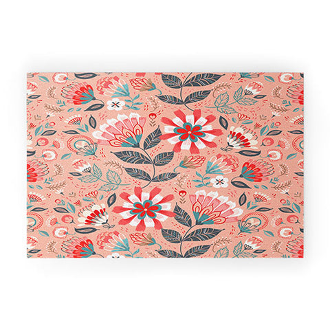 Pimlada Phuapradit Folk Floral Pink Welcome Mat