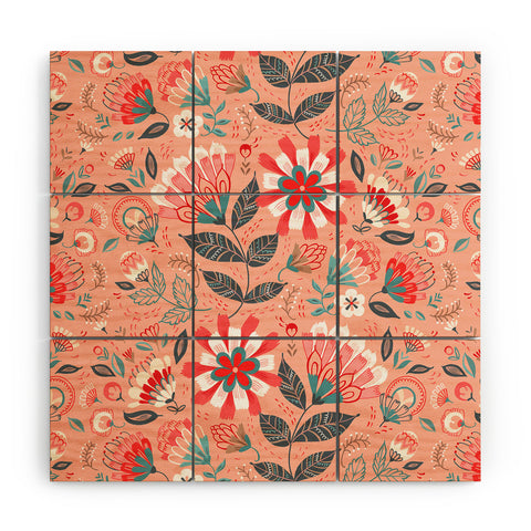 Pimlada Phuapradit Folk Floral Pink Wood Wall Mural