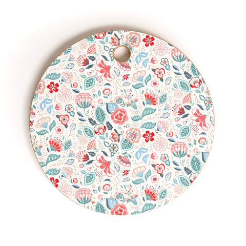 Pimlada Phuapradit Folk Floral White Cutting Board Round
