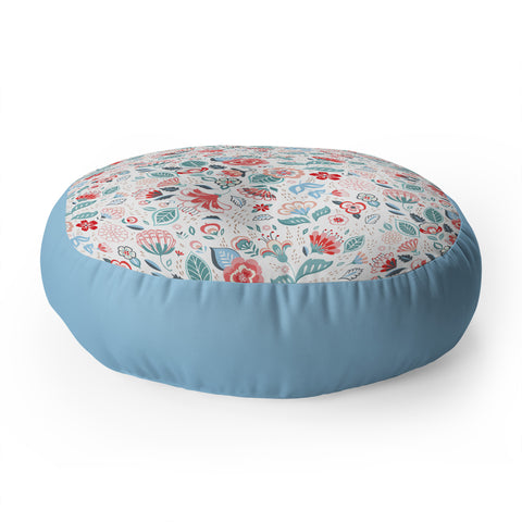 Pimlada Phuapradit Folk Floral White Floor Pillow Round