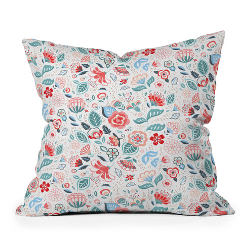 Pimlada Phuapradit Folk Floral White Throw Pillow