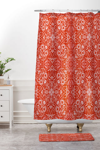 Pimlada Phuapradit Forest maze in red Shower Curtain And Mat