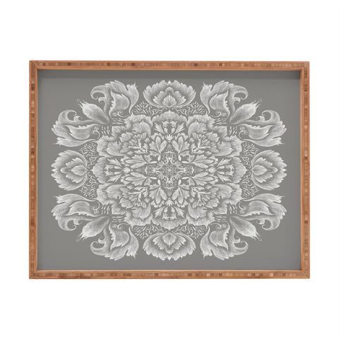 Pimlada Phuapradit Lace Doily drawing Grey Rectangular Tray