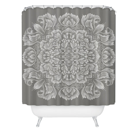 Pimlada Phuapradit Lace Doily drawing Grey Shower Curtain
