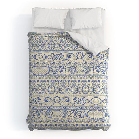 Pimlada Phuapradit Lace drawing blue and white Comforter