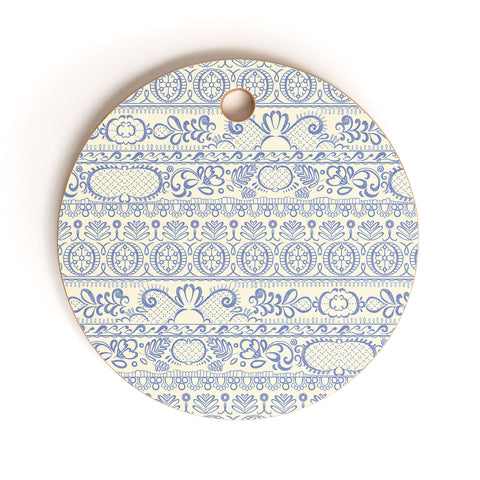 Pimlada Phuapradit Lace drawing blue and white Cutting Board Round